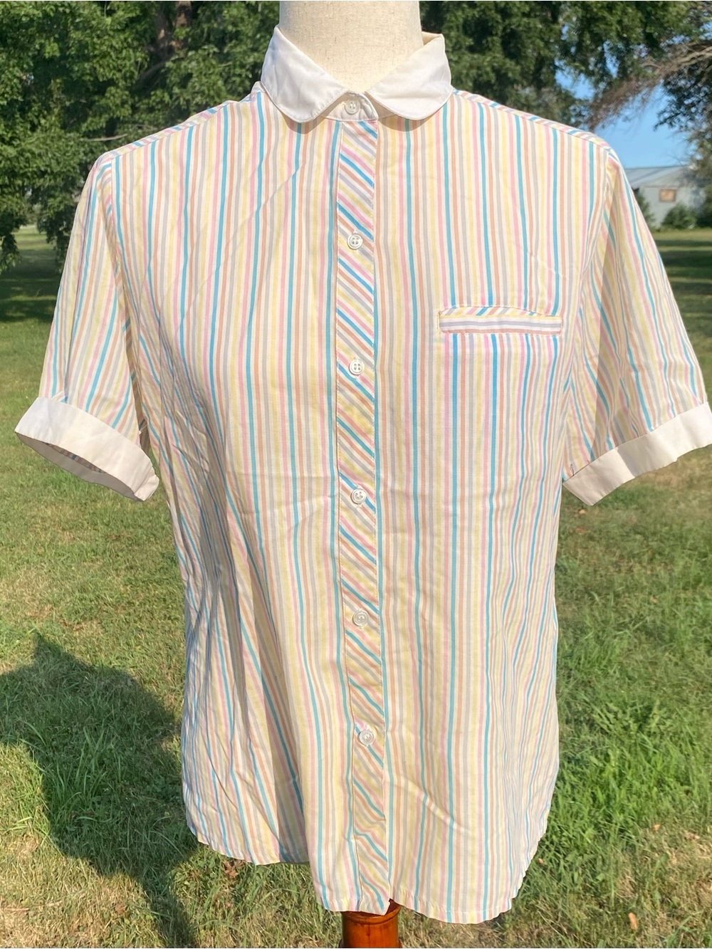 Women’s Vintage 80’s Striped Peter Pan Collar Shirt Size 14 Large